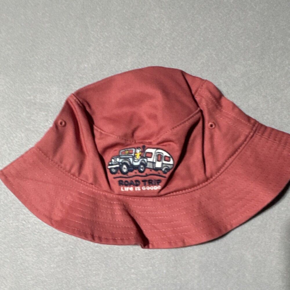 Life is Good Red Bucket Hat Men One Size Outdoor Road Trip Theme